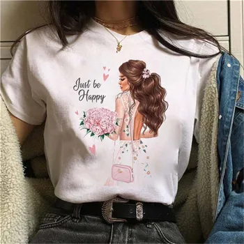 Modna ženska t-shirt u stilu харадзюку s cvjetnim ispis za djevojčice, svakodnevni ženska Osnovna majica okruglog izreza i Kratkih Rukava za djevojčice, Izravna dostava