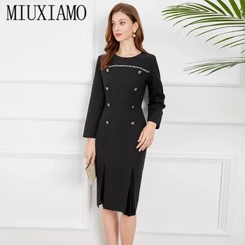 MIUXIMAO 2022 Proljeće-ljeto ženska odjeća s okruglog izreza i dugih Rukava, Двубортное haljina s tankim strukom, Moderan Elegantan Uredski stil