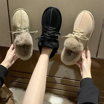 Nove Cipele; Ženska toplo plišani zimska ženska obuća; Funky casual cipele i ravnim cipelama sa uvezivanje; Đonovi хлопковая cipele na platformu; Ženske kratke čizme