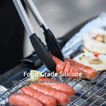 Pegador De Silicone E Lnox Para Carne Churrasco Salada Cozinha PinçaPreto