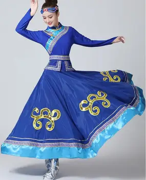 Kineski Mongolski Odijela Plesni Ideju Žene Etničko Plavo Haljina Pozornici Javno