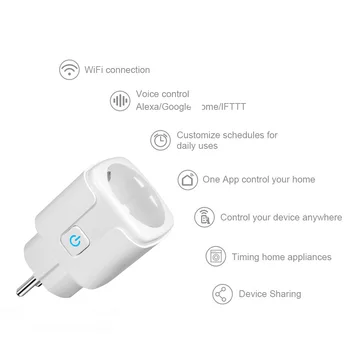 KERUI Smart Plug WiFi Utičnica EU 16A Power Monitor sync Tuya SmartLife APP Control Radi Alexa Google Assistant