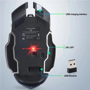 2.4 G Bežični Miš Punjiva Tiha Led 1800 dpi USB Optički Ergonomski Computer Gaming Miš Miša za Ured kod Kuće