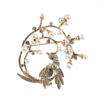 Moda Crystal Ptica Broš Zlatne Boje Metala Imitacija Bisera Velike Broš za Žene