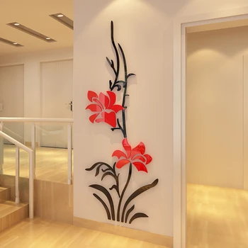 Novi dolazak Orhideja Akril 3D Naljepnice za Zid za dnevni boravak Cvijeće Bluegrass DIY Umjetnički Zidni Dekor Spavaća soba Ukras kuće