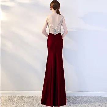 Elegantna Večernja Crvena Haljina s V neck za Žene 2021, Modni Trendovi, Odjeća s Šljokice, Ženski Večer Noći Duge Raskošne Haljine s otvorenim leđima
