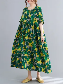 Pamuk, vintage haljine s cvjetnim uzorkom od pamuka kratkih rukava za žene, svakodnevno slobodno duga ljetna haljina elegantna odjeća 2022