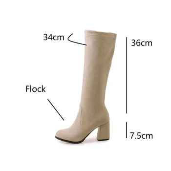 LeShion Of Chanmeb/ Velike Dimenzije 53-54, ženske elastične čizme do koljena ili boje kože, sivi blok cipele na visoku petu od флока, modeliranje ženske cipele, zimske