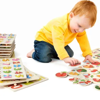 30 CM Drvene Slagalice Igračke Za Djecu Crtani Životinja Voće Pokret Ručni Hvatanje Odbora Montessori Dječji Rani Razvoj Edukativne Igračke