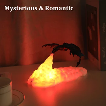 3D Ispis Vulkan Zmaj Lampica Crvena Led noćno svjetlo Usb Punjiva Home Spavaća soba Dječji Dar Kreativni Ukras Radne Površine