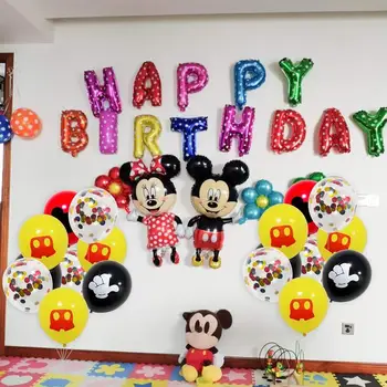 10шт 12 inča Mickey Mouse Latex Baloni Crvena Crna, Žuta Mickey Boja Konfete i Baloni Komplet Za tuširanje Djeteta Rođendan