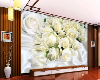 Beibehang Prilagođene velike freske 3D pozadina bijela svila, ruža slika pozadine 3D soba spavaća soba pozadina zidne zidne tapete