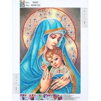 Poseban Oblik je Okrugli Kristalna Bušilica 5D DIY Diamond Slika Vez Ikonu Religija Rhinestones Vez Križić De Majka i Dijete