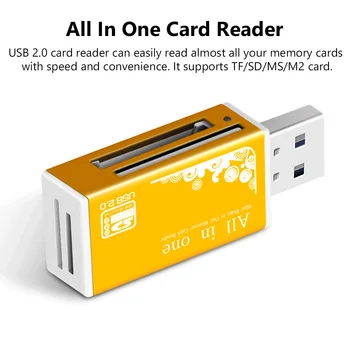 4-U-1 nastavak za čitač memorijskih kartica, Micro SD, SDHC, MMC, USB SD Memory T-Flash M2 MS Duo USB 2.0 Podrška za Adapter za čitač kartica sa 4 utora
