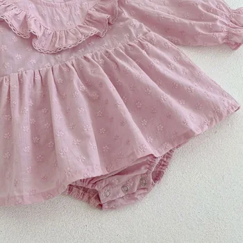 Korejski Stil, Novi Pad Odjeća za Djevojčice, Body, Pink Kombinezon Dugih Rukava i Okruglim Ovratnikom, Odjeća za Novorođenčad E1049