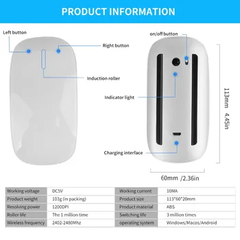 Punjiva Magic Miš Bežični Bluetooth Miš je Ergonomski Dizajn Pametna Multitouch Miš za PC, Laptop, Tablet Računalo