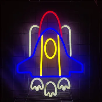 Neonske Sjajan RGB Rasvjeta Astronaut Raketni Borac Znak za Poklon za Rođendan Zidni Bar Restoran Svadbena Dekoracija USB