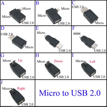 Nova Crna, USB 2.0 Tip A na Micro USB B Utikač-adapter za muškarce i Žene, Nožica-converter usb 2.0 priključak, Micro usb, veleprodaja, 90 stupnjeva