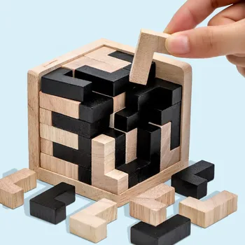 Kreativne 3D Drveni Blokovi Kocka Zagonetka T L Oblik Любань Zaključavanje Za Djecu Logika Igračke Za Rano obrazovanje Djece Igračka