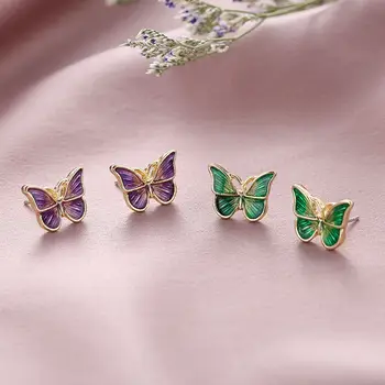 2021 Korejski Stil, Novi Trendi Slatka Naušnice-Leptir, Plavo-Zelena, Emajl, Zlatne Naušnice-Roze s Leptirićima, Modni Nakit za Žene