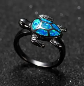 Plava Kornjača Vatreni Opal Prsten za Žene Crnci Nakit Angažman Životinja Dizajn Prst Kornjača Prsten