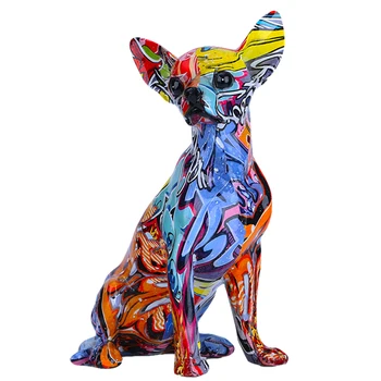 Creative Obojeni Kip Psi chihuahua, Jednostavne Dekoracije Za Dnevni boravak, Kućni Ured, skulptura od smole, Trgovine i Obrta, Ukrasa, Dekoracija