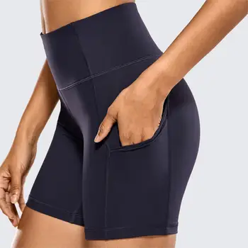 Ženske prozračna luksuzne sportske kratke hlače SYROKAN s osjećajem golotinja, kratke hlače s visokim strukom, kratke hlače za kontrolu trbuh s bočnim džepovima -6 cm