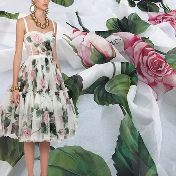 Europski i američki brandovi 2021 proljeće novi pink uzorak digitalni tisak od šifona haute couture ručno DIY haljina tkanina