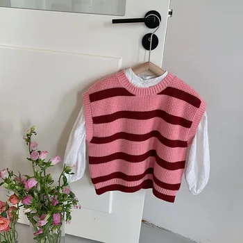 Jesensko-zimski modni pletene vest u traku za dječake i djevojčice, Baby soft free pleteni puloveri bez rukava od 2 do 7 godina