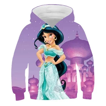 Od 1 do 14 godina Hoodies Princeza Jasmine, Proljeće-jesen Veste Za djevojčice, Majica sa Dugim rukavima i po cijeloj površini Disney, Majice s kapuljačom za djecu, Odjeća