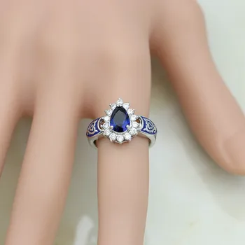 Plava Boja 925 Sterling Silver Nakit Plave vještački dijamant Bijela CZ Kapi Vode Nakit Setovi Naušnice/Privjesak/Ogrlice/Prsten Za Žene