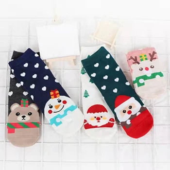Pamučne čarape Santa elk snowflake srednje duljine s božićne par čarapa