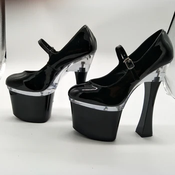 LAIJIANJINXIA/ klasične crne/bijele tanke ženske cipele na visoku petu 18 cm, ukusan platforme cipele, cipele-brod s remenom na щиколотке 7 inča