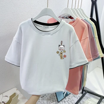 EBAIHUI Pamuk M-4XL t-Shirt Majica sa po cijeloj površini Mačka kratkih Rukava Japanski Ženski Top Ljetna Par S Okruglog Izreza Prevelike Majice