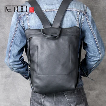 AETOO, dupli sloj torba na rame od bičevati минималистичного dizajn, jednostavan ruksak, muška i ženska kožna torba ručnog rada