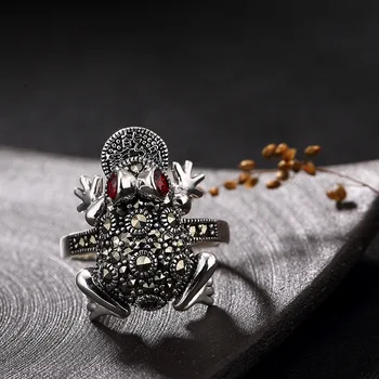 Srebro S925 čisto (eng. sterling) Srebro Марказит srebro prsten s umetak ženska žaba otvaranje klasicni srebro prsten