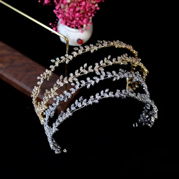 Visoka Kvaliteta CZ Tijara Nevjesta Crown Vjenčanje Pribor Za Kosu Soft List Crystal Zavoje na Glavi za Žene Modni Nakit Veleprodaja