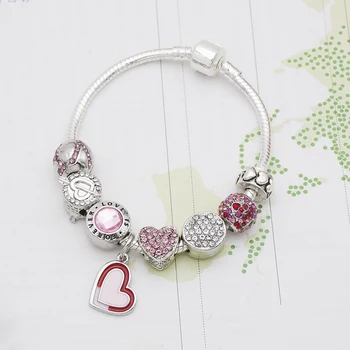Mingshang veleprodaja DIY nakit pink šarm perle narukvica za žene zaljubiti na prvi pogled poklon za djevojke