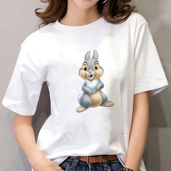 Ženska T-Shirt Disney Bambi, Ljetna Majica Sa Slikom Crtani Zeca, Kratkih Rukava I Okruglog Izreza, Svakodnevne T-Majice, Majice, Osnovne Majice