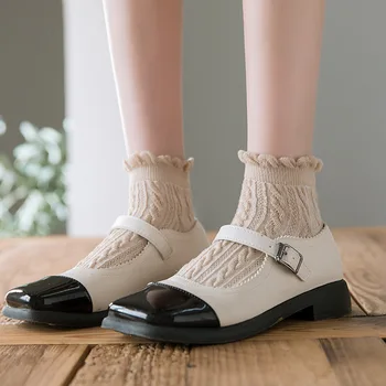 Proljeće-ljeto, Pamuk Plitki Čarape Japanski Чулочно-носочные Proizvoda Moderan Vintage Čarape Tanke Dvostruka Igla Čvrste Čarape S Uzorkom