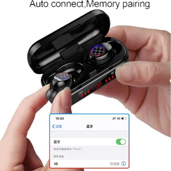 TWS Bluetooth Slušalice V7 Bežične Bluetooth 5,0 Slušalice Dodirna Slušalice Sportske Vodootporan 3D Stereo Sportski Led Slušalice fas