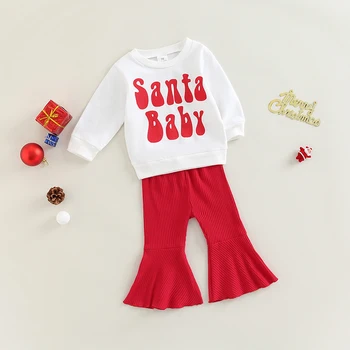 Božićni Outfit Za Djevojčice, Dječje Majica sa Djeda Mraza, Majice, Hlače Spaljene u ožiljak, Slatka Božićna Odijevanje