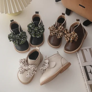 Zima Jesen Kratke Čizme Za djevojčice, Cipele Mala Princeza u retro stilu, baby Slatka Pamučne cipele s kravatom-leptir