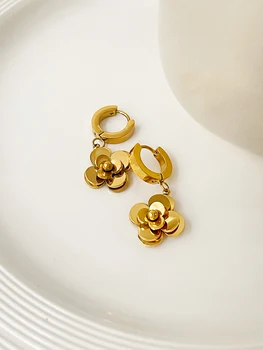 Peri' ' S Box Klasični Zlatna Boja Camellia Cvjetni Privjesak Naušnice-Prsten za za Žene Pvd Čelik Cvijet Duge Viseće Naušnice