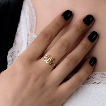 Custom Prsten sa Inicijalima Slova Prilagođeno Prsten od Nehrđajućeg Čelika za Djevojčice Pločica s Imenom Zlatni Prsten za Žene Pokloni