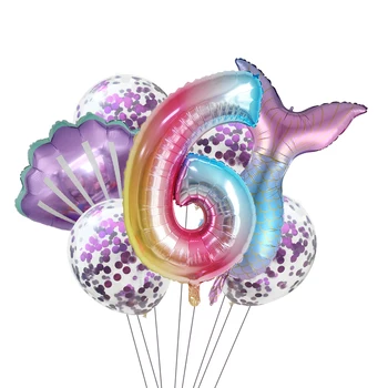 7 kom. baloni u obliku Rep Sirene s 32-inčni Digitalni balonom za Djecu Ukrasi za Party u čast Rođenja Sirena, Darove za Djevojčice