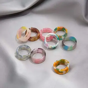 Estetski Šarene Prozirni Akril Kristalno Korejski Geometrijski Pogrešne Trg Prsten za Žene Modni Nakit anillo