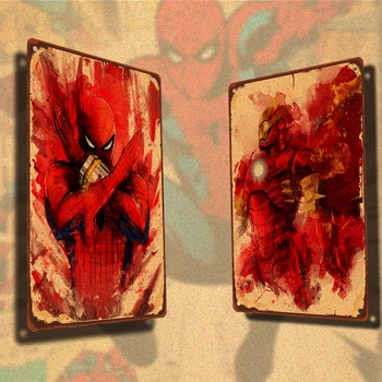 Marvel Dekor Osvetnici Starinski Metalni Plakat Crtani Anime Spider-Man Klasicni Metalni Жестяная Firma Film Wall Art Dekorativni Tanjur Pokloni