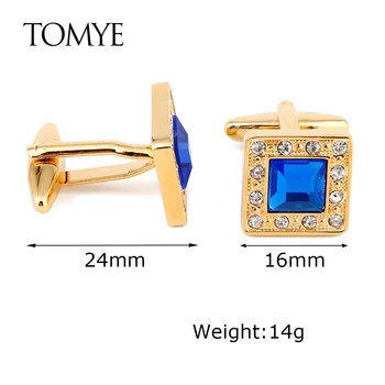 Manžete za Muškarce TOMYE XK21S015 Visoke Kvalitete Luksuzni Plavi Kristal Kvadratnom Zlatni Službeni Poslovna Haljina Košulja Manžete za Poklon