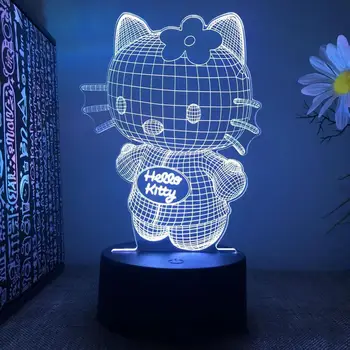 Hello Kitty Igračke Anime Fifure 20 cm Akril 3D Led noćno svjetlo Mijenjanje Model Zbirka Desktop Ukrasa za Božićne Darove